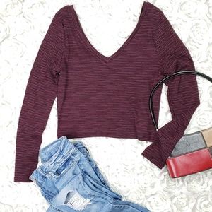 Topshop Long Sleeve V Neck Crop Top